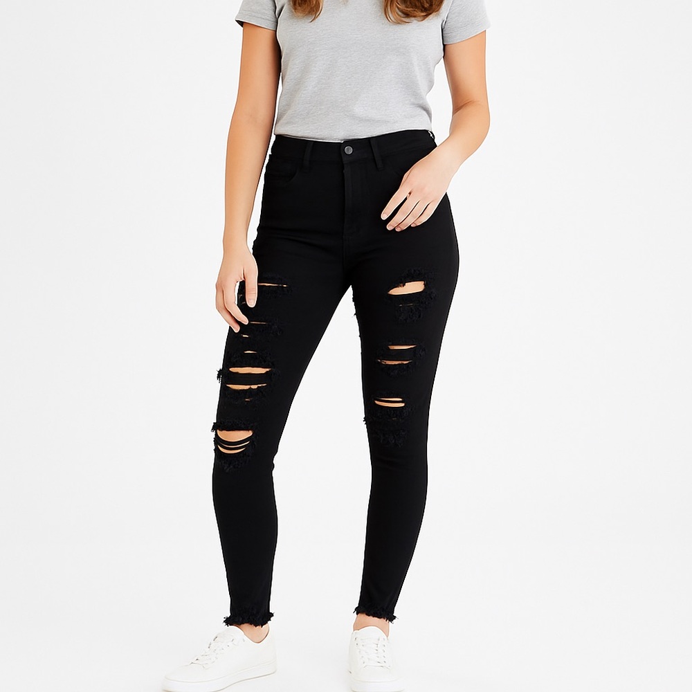 American Eagle Black Ripped Skinny Jeans Size 8 Regular